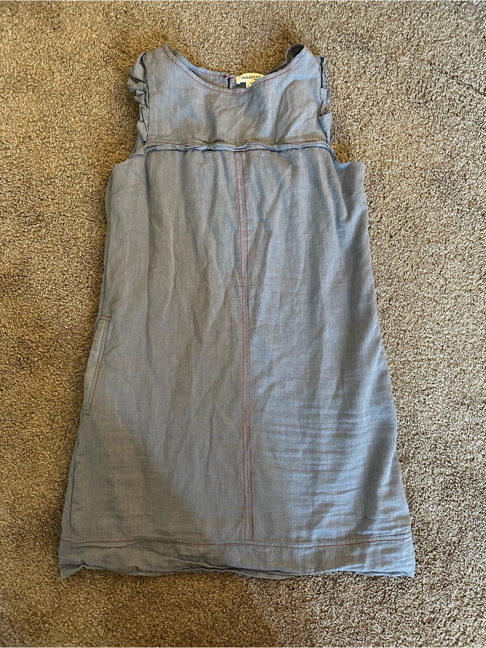 Monteau Light Blue Chambray Top with Contrast Red Stitching